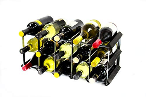 Classic 15 Bottle Wine Rack Black Stain Wood and Galvanised Metal