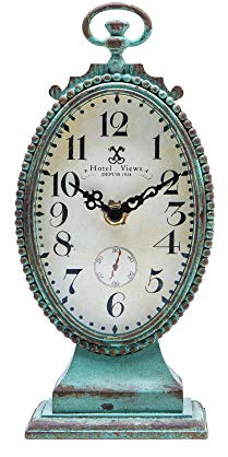 NIKKY HOME Orologio da tavolo vintage, funzionamento a batteria, stile rustico invecchiato, shabby chic, decorazione per la casa per camino, mensola, scrivania, piano di lavoro, verde