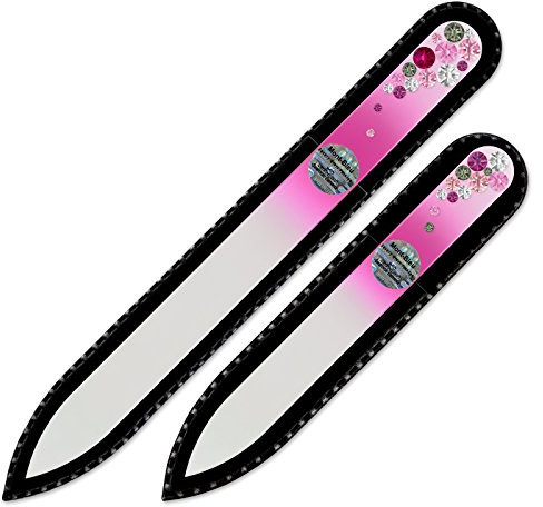 Mont Bleu Lima de Uñas de Cristal decoradas con cristales - conjunto de 2 - vidrio templado checo auténtico - Fabricado a mano en la República Checa