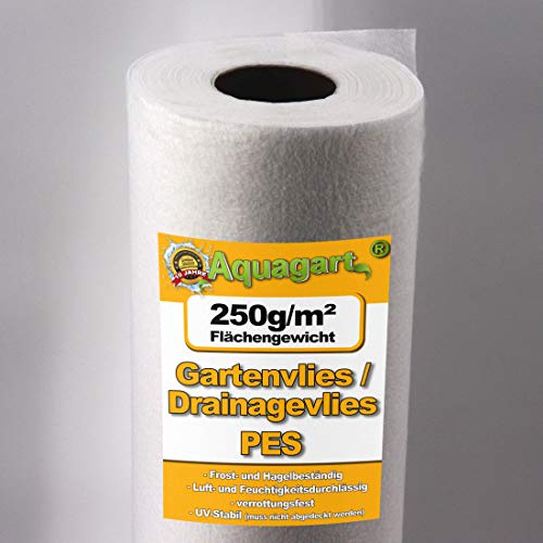 Aquagart 200m² Unkrautvlies weiß - 250g PES Drainagevlies I Bester Schutz vor Unkraut I Gartenvlies & Unkrautsperre I Wasserdurchlässige Unkrautfolie I Robuster Schutzvlies 1,6m breit