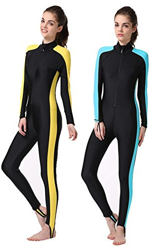 YEESAM Utomhus topp solskydd UPF 50+ dykning dräkt strand surfing långärmad en del surfing passar vuxen snorkling kostym dykhud (kvinnor blå, intl - M)