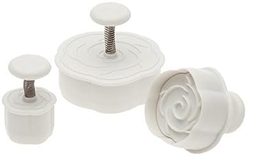 Ateco Rose Plunger Cutters, Set of 3 Sizes, for Cutting Decorations & Direct Embossing, Spring-loaded Handle, Food Safe Plastic