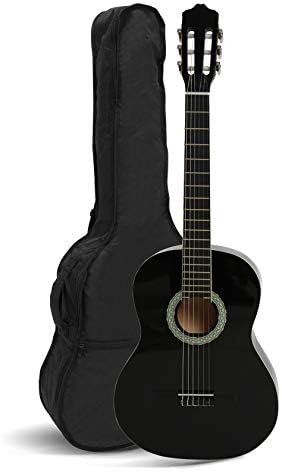 Juan Miguel Navarrez Konzertgitarre, klassische Gitarre, 3/4 schwarz, Starter Set (inkl. Tasche, Plektren, Buch mit CD, Stimmgerät)