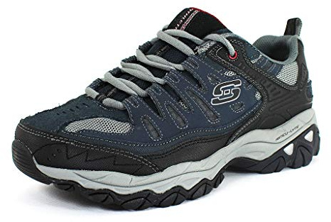 Skechers Men's Afterburn M. Fit Fashion Sneakers – Leather Upper, Memory Foam Insole, Rubber Outsole, Navy, 10.5 X-Wide