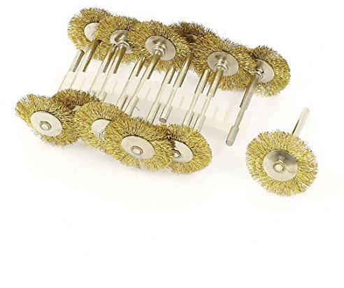 sourcingmap 12x 1/8inch Shank 25mm Wheel Brass Bristle Brush for Dremel Tool