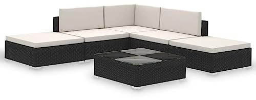 vidaXL 6-TLG. Garten-Lounge-Set mit Auflagen Poly Rattan Schwarz