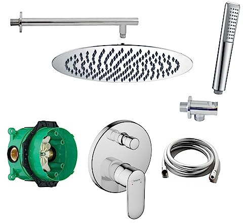 vanvilla Duschsystem Unterputz mit Duscharmatur Hansgrohe poliert HG05 | Duscharmatur von Hansgrohe Vernis Blend Einhebelmischer und vanvilla Regendusche Duschkopf rund, Dusch-SET poliert