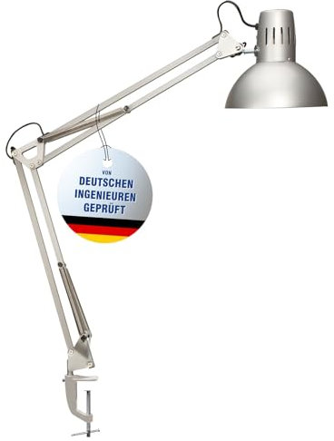 MAUL lampe de bureau MAULstudy en métal | Lampe LED professionnelle | Lampe à pince flexible pour le bureau, le salon et l'atelier | Haute qualité d'éclairage à LED | Sans ampoule | Argenté