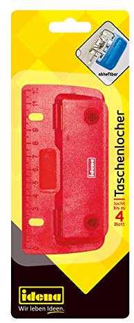 Idena 335072 - Taschenlocher, mit 12 cm Skala, mit Abheftlochung für einfaches Abheften, aus Kunststoff, transluzent, farbig sortiert