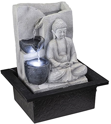 GLOBO LED Tisch Spring Brunnen Buddha Design Wasser Spiel Wohn Zimmer Dekoration grau 93019