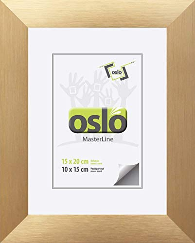 OSLO MasterLine Bilderrahmen 15 x 20 gold Aluminium Echt-Glas 3 cm breit Aufsteller Hoch- Querformat Portrait-rahmen Alu