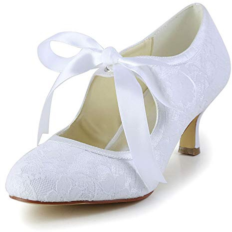 JIAJIA 14031 Hochzeitsschuhe Brautschuhe Spitze Damen Pumps Farbe Weiß,Größe 42 EU (8 UK)