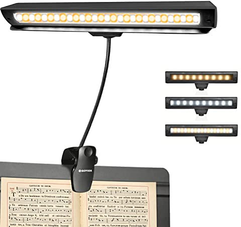 Rechargeable Music Stand Light, 19 LEDs Clip On Reading Light - 3 Level Brightness Settings, 3 Color Temperature Optional (Warm/Cool White/Natural Light Color), Perfect for Piano, Reading, Sewing