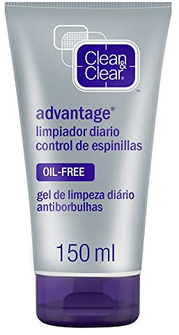 Clean & Clear Gel Limpiador Facial Diario Advantage Control de espinillas, limpiador facial anti puntos negros clínicamente probado, jabón delicado, 1 x 150 ml