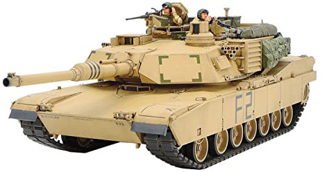 TAMIYA 300035269 300035269-1:35 US Kampfpanzer M1A2 Abrams Iraqi Freedom (2),originalgetreue Nachbildung, Plastik Bausatz, Basteln, Modellbausatz, Zusammenbauen, unlackiert, Beige, Schwarz