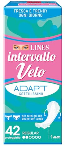 LINES INTERVALLO VELO ADAPT, 42 proteggislip distesi per piccole perdite, freschezza quotidiana, daily routine, sottilissimo, ultra flessibile, adatto a tutti i tipi di slip