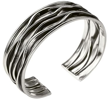 SILBERMOOS Damen Armreif Armspange offen geschwärzt mit Längsstruktur gefaltet massiv 925 Sterling Silber