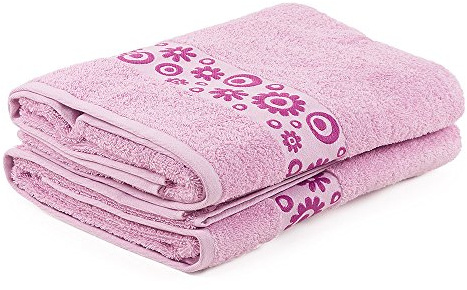 Go West Floral Jacquard Bath Towels – Light Pink, Pack of 2, Extra Large 70x150 cm, 500 GSM Combed Cotton, Soft & Highly Absorbent