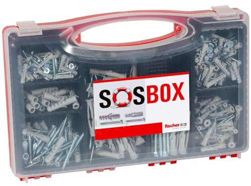 fischer SOS-Box Spreizdübel S und Universaldübel FU, vorsortierte Sortimentsbox mit 360 Dübeln und passenden Schrauben für zahlreiche Baustoffe und vielfältige Anwendungen