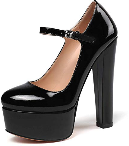 Elashe Escarpins Plateforme Femme, Sexy Bride Cheville Bout Rond fermé Talon Aiguille 15CM, Classique Soirée Mariage Escarpins