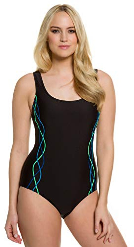 Ulla Popken Traje de Baño Pipings Bajo Pecho Forro Delantero Sola Pieza para Mujer, Negro (Nachtschwarz), 52