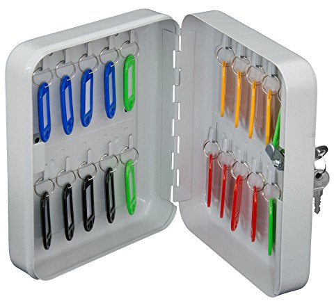 ARREGUI PLL20 Schlüsselschrank | Schlüsselkasten | Schlüsselbox aus lackiertem Stahl | Abschließbar mit 20 Haken und Schlüsselschloss | inkl. 20 beschriftbare Schlüsselanhänger | 20x16x6 cm | Grau