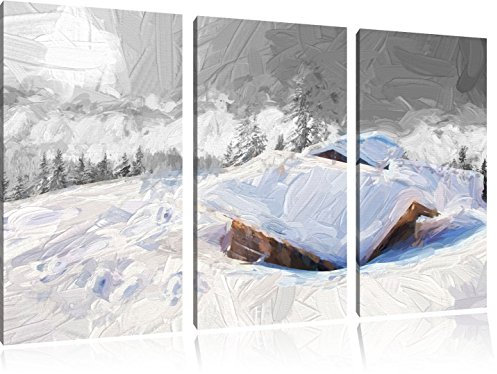 Pixxprint verschneites Haus, Leinwandbild 3 Teilig, Gesamtmaß: 120x80cm, Wandbild, Dekoration, fertig gespannt, Kein Poster