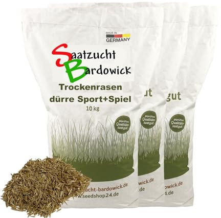 Rasen Dürreresistente Rasenmischung Sport + Spielrasen – strapazierfähig - grün 30kg für ca. 900 m²