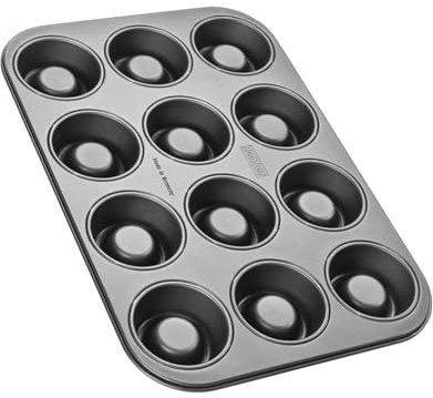Zenker Stampo per Cupcakes a 12 Impronte Concave Ø7cm, Acciaio al Carbonio Rivestimento Antiaderente, Nero, 385 x 265 x 3 cm Per Muffin e Flan pronti da riempire