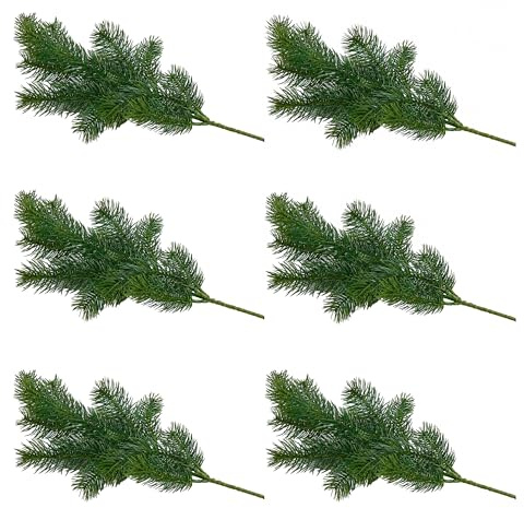 Annastore 6 x Künstliche Tannenzweige Top-Qualität L ca. 50 cm / 13 Triebe | wie echt für den Innenbereich - weihnachtlicher Adventskranz Tannenzweige Frostsicher und witterungsbeständig