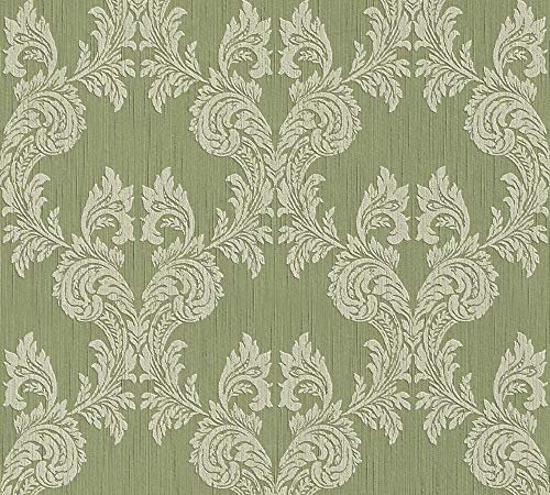 A.S. Création Architects Paper Textiltapete Tessuto Tapete mit Ornamenten barock 10,05 m x 0,53 m grün Made in Germany 956304 95630-4