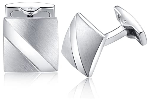 HONEY BEAR Silver rostfritt stål fyrkantiga manschettknappar för män, Rostfritt stål, guld, nickel, plast, silver, mässing, utan sten