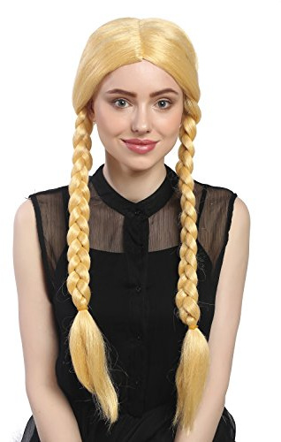 WIG ME UP - 90958-ZA88C Perücke Damen Fasching Karneval zwei geflochtene Zöpfe Goldblond Gelb Blond Goldmarie 60 cm