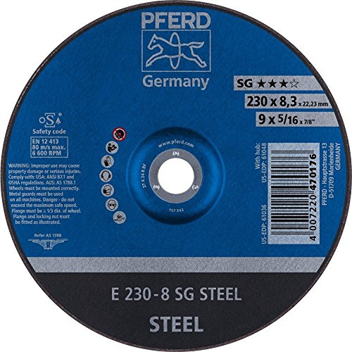 PFERD 62223826 Schruppscheibe Stahl E230-8A24R SG, 8.3mm x 230mm x 22.23mm, E2308A24RSG