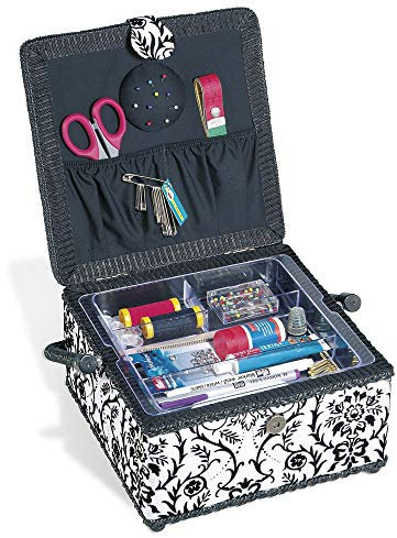 PRYM beflockt quadratisches Näh Korb mit Schwarz Trim, Polyester, Weiß, Mittel
