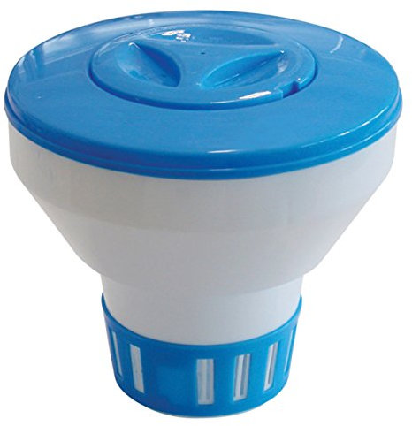 KOKIDO K807BU - Dispensador de Cloro Máx 2 en 1 Ajustable Para 4 Tabletas de Cloro/Bromo de 7,5 cm No Incluidas PVC Resistente Azul y Blanco con Fácil Apertura