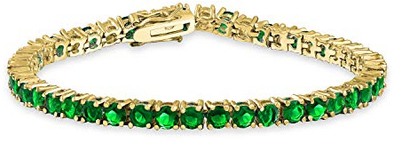 Bling Jewelry Klassisches 12CTW Körbchen-Set Solitär Rund Cubic Zirkonia Cabochon Simulierte Topas Cz Blauer Tennisarmband Für Frauen 14K Vergoldet 7,5 Zoll