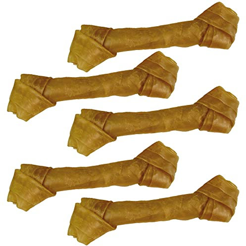 Schecker Geknotete Kauknochen 150 g (5Stck.) 11cm - aus gepresster Rinderhaut - ideal für Junge Hunde und Senioren Hunde