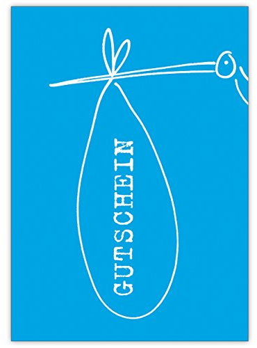 10x Moderner Baby Gutschein zur Geburt/ Taufe mit Storch, hellblau • schöne Willkommens Grußkarte, Geschenk-karte zum Mutterschutz, Babykarte für Mitarbeiter, Familie, Freunde & Kollegen