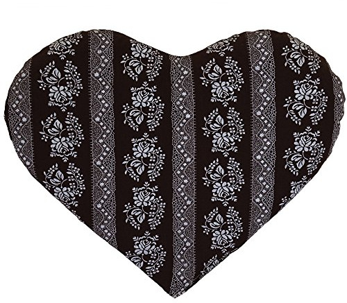 Cuscino bio a forma di cuore con con semi di farro bio, ca. 30x25cm - Tessuto cmarrone fiore - Cuore - Un regalo affascinante