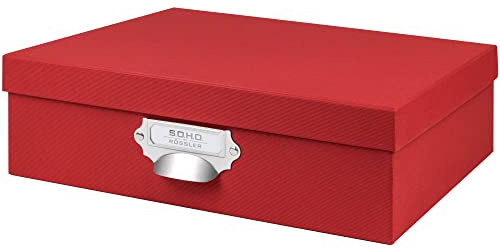Rössler SOHO Aufbewahrungsbox mit Deckel A4 | Aufbewahrungsbox aus Papier | Bad Organizer | Organizer Küche | Organizer Schminke | Boxen Aufbewahrung | 34 x 26 x 10 cm | 1 Stück | Farbe: Rot