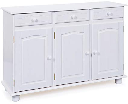 Inter Link – Landhausstil Kommode – Sideboard – Sideboard Buffet – Landhausstil – Beistellschrank - Kiefer massiv – 3 Türen – 3 Schubladen – Weiß lackiert - Livio