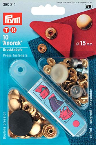 Prym Anorak Lot de 10 Attaches De Presse Anti-Coudre, Taille 15 mm, Or
