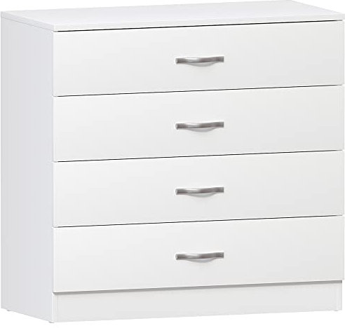 Vida Designs Riano Commode Blanche à 4 tiroirs avec poignées et glissières en métal, Pin, White, 72 x 75 x 36 cm