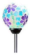 Solar Colorful Flower Ball Lights (#W008F), Mosaic 3.5 Glass Ball Multi-Color Color Changing LED Garden Stake Yard LED Light