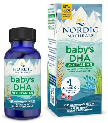Nordic Naturals Baby’s DHA Vegetarian, Unflavored - 1050 mg Plant-Based Omega-3-1 oz - Supports Brain & Vision Development in Babies - Non-GMO, Vegan - 15 Servings