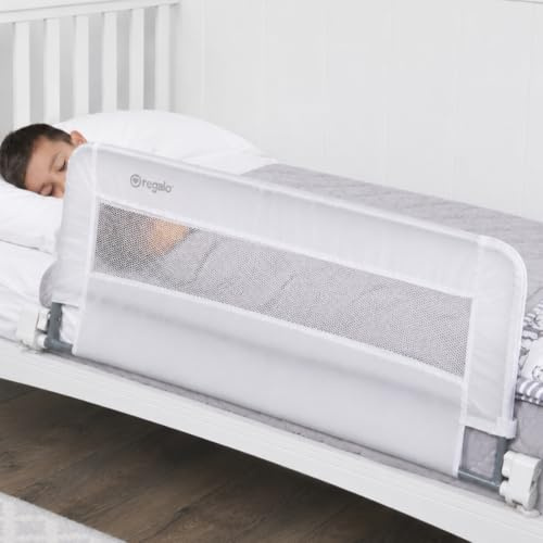Regalo Safety Swing Down Crib Rail for Toddlers, 33 Baby Bed Rail Guard with Reinforced Anchor Safety System, Convertible Crib Bed Rail, White