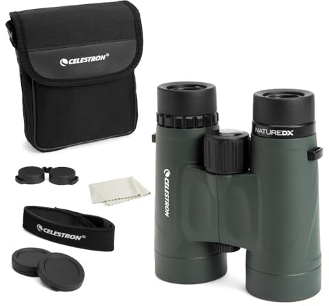 Celestron 71333 Nature DX 10x42mm Binoculars with Multi-Coated Lens, BaK-4 Prism Glass and Carry Case, Green