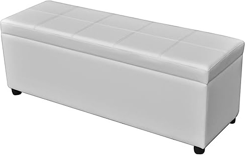 vidaXL Banco Baúl Acolchado Madera Tela PVC Blanco Banquito Cofre de Pasillo