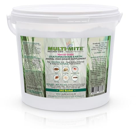 Multi-Mite 2kg Bucket Feed Grade Diatomaceous Earth - Red Mite, Fleas & All Animal Lice Control Powder - 100% Natural Insect Killer Pest Mite Treatment